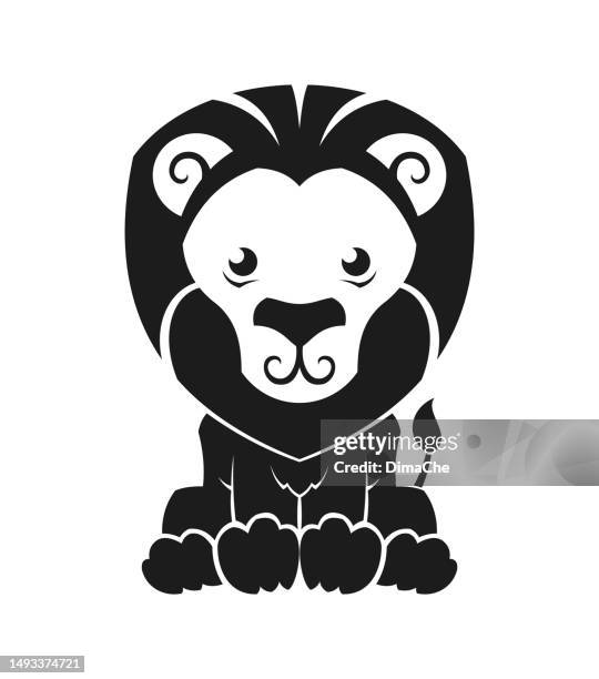 cute lion - cut out silhouette - lion tattoo stock illustrations