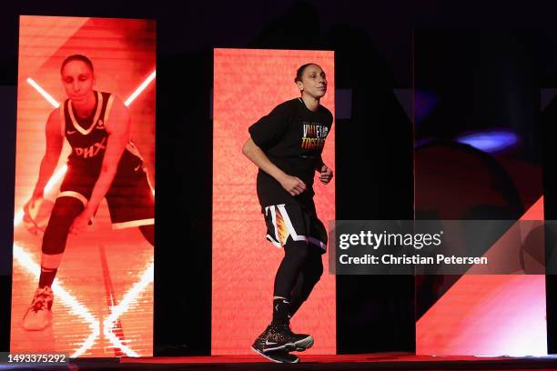 Diana Taurasi of the Phoenix Mercury is introduced before the WNBA game against the Chicago Sky at Footprint Center on May 21, 2023 in Phoenix,...