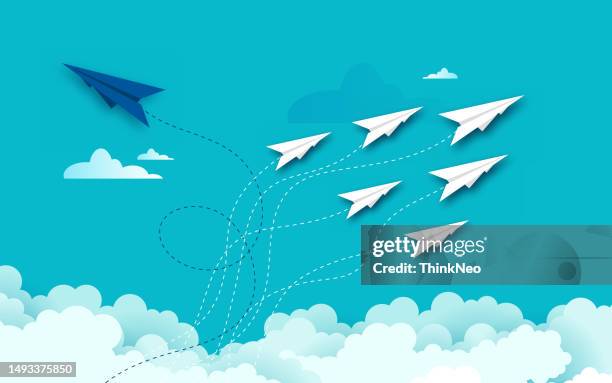paper plane concept. changes direction, different opinion, new idea, leadership. - lead conversion stock illustrations