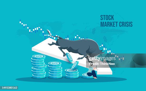 financial crisis or stock market crash concept - bull stock illustrations