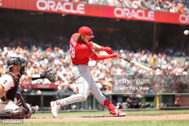 Alec Bohm of the Philadelphia Phillies bats against the San Francisco Giants at Oracle Park on May 17, 2023 in San Francisco, California.