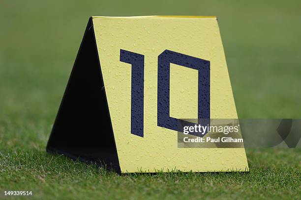 Detail of a marker during the Archery Ranking Round on Olympics Opening Day as part of the London 2012 Olympic Games at the Lord's Cricket Ground on...