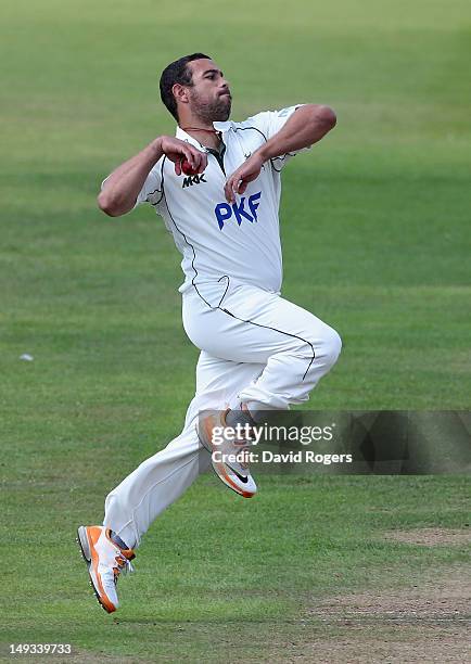 Andre Adams of Nottinghamshire bowls during the LV County Championship match between Nottinghamshire and Sussex at Trent Bridge on July 27, 2012 in...