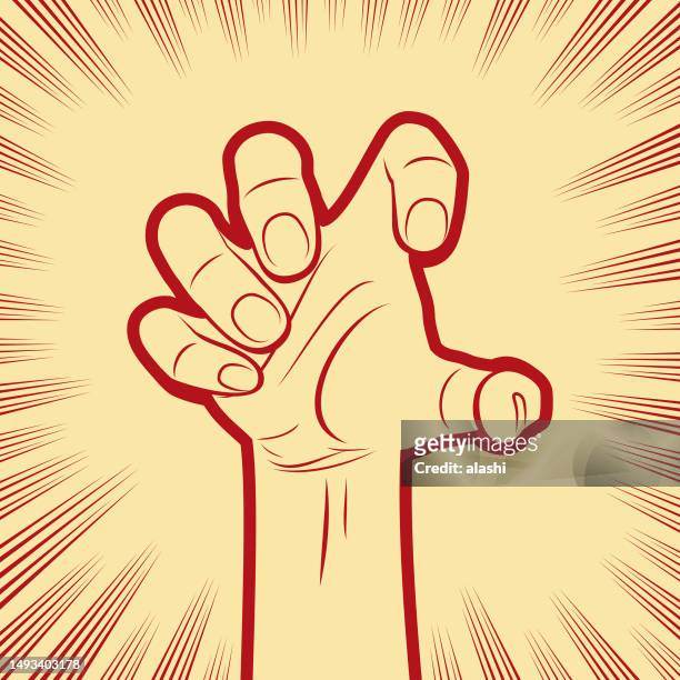 a human hand reaching out to grab something, in the background with radial manga speed lines - fast furious stock illustrations