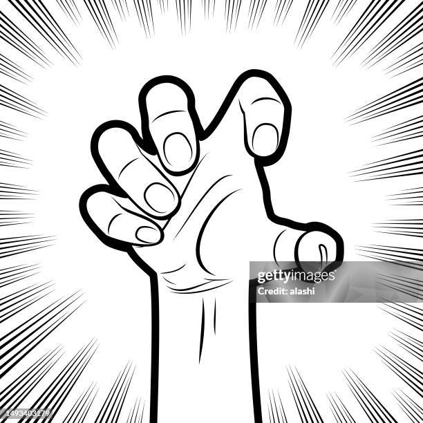 a human hand reaching out to grab something, in the background with radial manga speed lines - snatch and grab stock illustrations