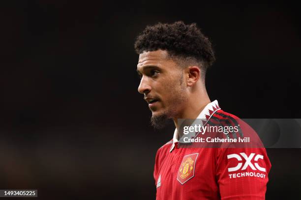 Jadon Sancho of Manchester United during the Premier League match between Manchester United and Chelsea FC at Old Trafford on May 25, 2023 in...