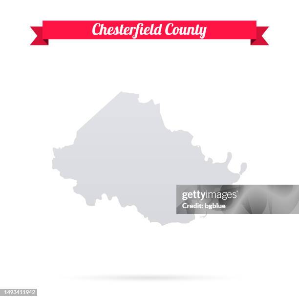 chesterfield county, virginia. karte auf weißem hintergrund mit rotem banner - chesterfield square stock-grafiken, -clipart, -cartoons und -symbole