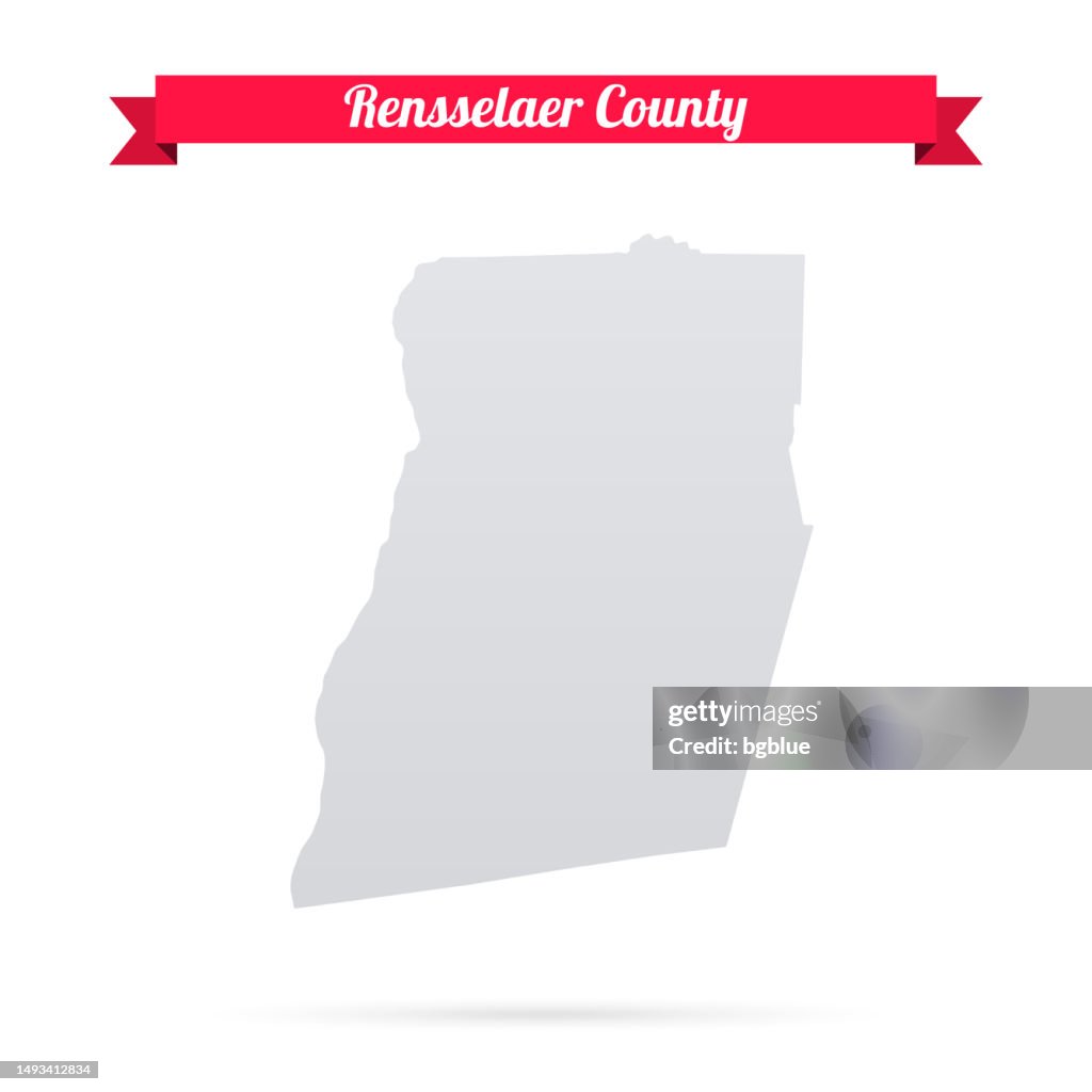 Rensselaer County, New York. Map on white background with red banner
