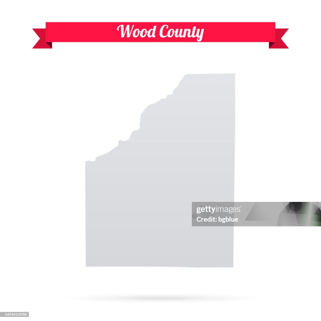Wood County, Ohio. Map on white background with red banner