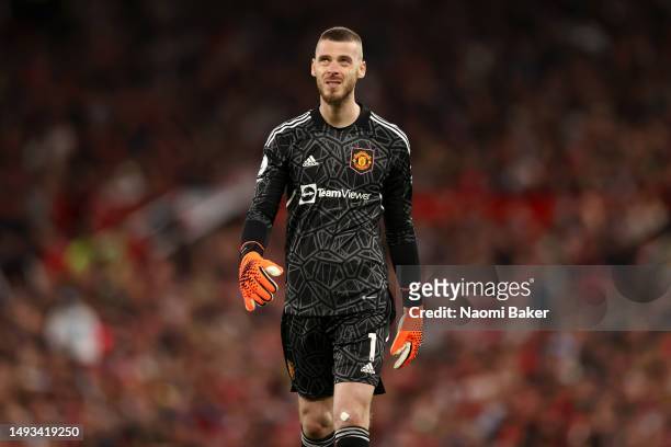 David De Gea of Manchester United during the Premier League match between Manchester United and Chelsea FC at Old Trafford on May 25, 2023 in...