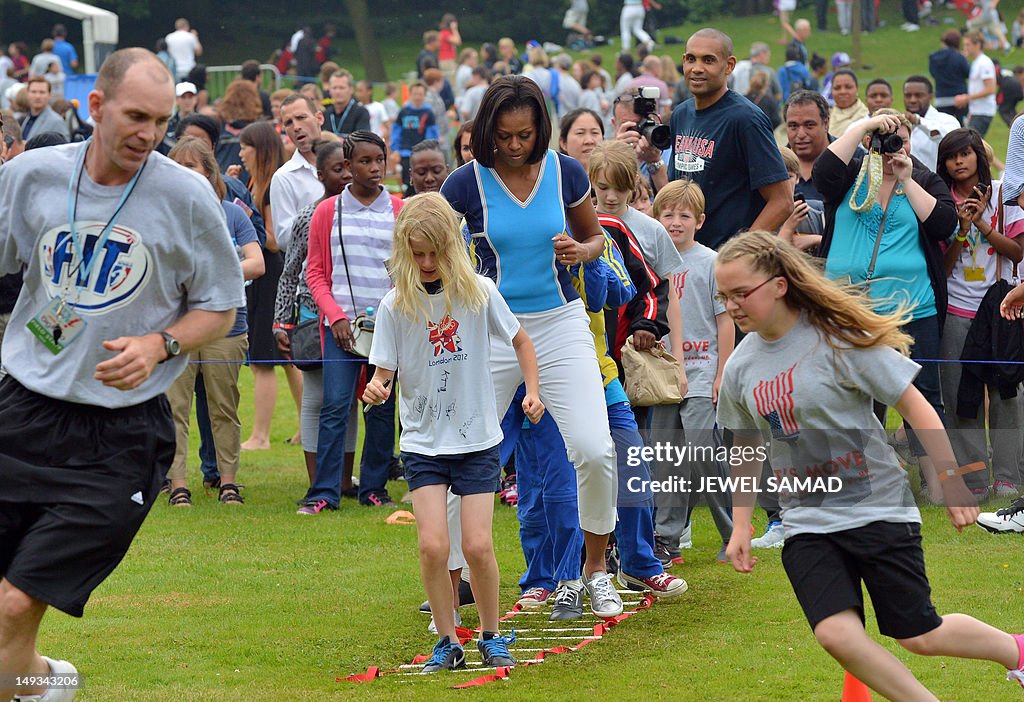 US First Lady Michelle Obama plays with 