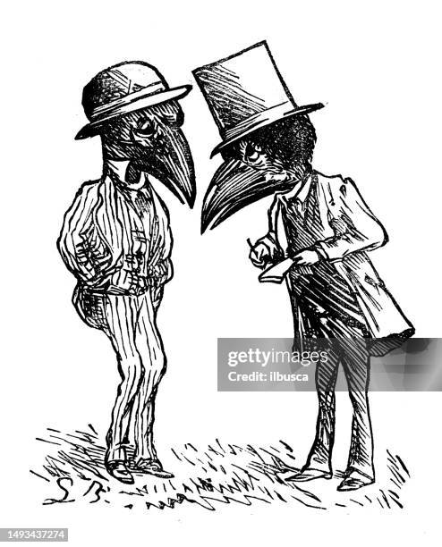 british satire caricature comic cartoon illustration - old crow stock illustrations