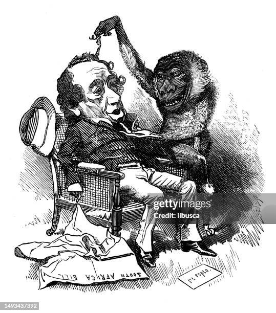 british satire caricature comic cartoon illustration - scared monkey stock illustrations