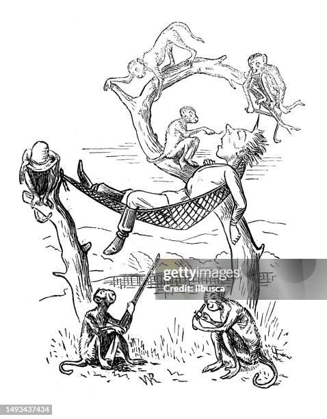 british satire caricature comic cartoon illustration - hammock stock illustrations