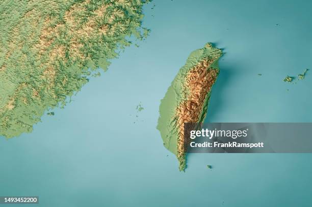 mappa topografica di taiwan colore di rendering 3d orizzontale - taiwan foto e immagini stock