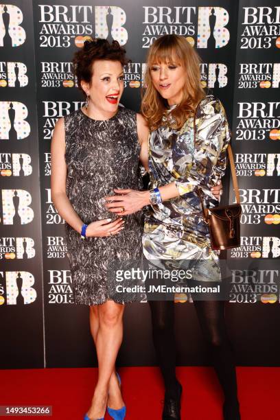 Annie Mac and Sara Cox attend The BRIT Awards 2013 at The O2, on February 20, 2013 in London, England.