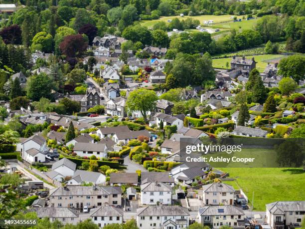 looking down on ambleside, lake district, uk from wansfell. - ambleside bildbanksfoton och bilder