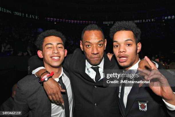 Rizzle Kicks and Darcus Beese pose at tables during The BRIT Awards 2012 at The O2, on February 21, 2012 in London, England. L-R Jordan Stephens,...