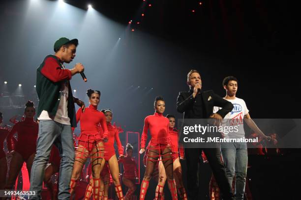 Rizzle Kicks and Olly Murs perform on stage during The BRIT Awards 2012 at The O2, on February 21, 2012 in London, England.