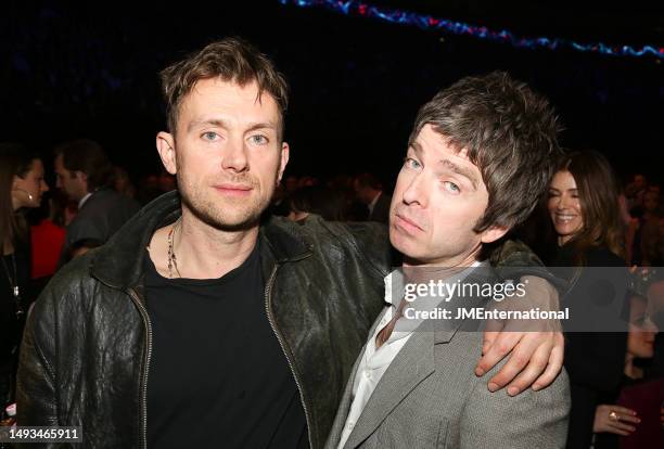Damon Albarn and Noel Gallagher during The BRIT Awards 2013 at The O2, on February 20, 2013 in London, England.