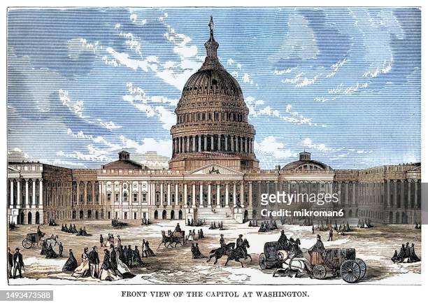 old illustration of the united states capitol, capitol building, united states congress - house of representatives interior stock pictures, royalty-free photos & images