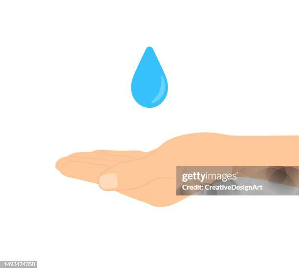 seitenansicht der hand mit wassertropfen. umweltschutz, schutz der natürlichen ressourcen und wassereinsparung - hand wasser stock-grafiken, -clipart, -cartoons und -symbole