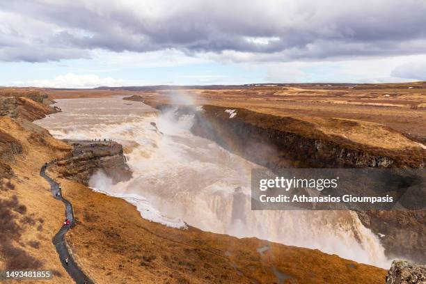 The Gullfoss waterfall on April 17, 2023 in Haukadalur Valley, Iceland.