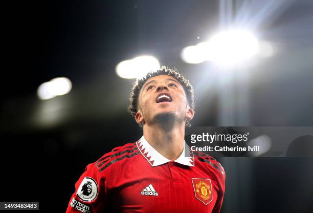 Jadon Sancho of Manchester United during the Premier League match between Manchester United and Chelsea FC at Old Trafford on May 25, 2023 in...