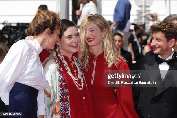 Director Alice Rohrwacher, Isabella Rossellini, Alba Rohrwacher and Vincenzo Nemolato attend the "La Chimera " red carpet during the 76th annual...