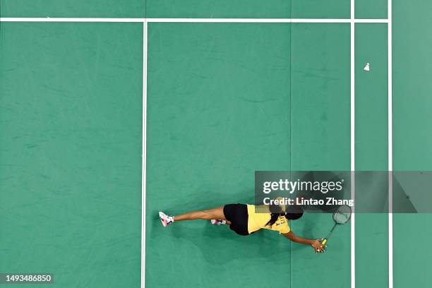 Pusarla V. Sindhu of India competes in the Women's Singles Round Robin match against Tai Tzu Ying of Chinese Taipei on day one of Sudirman Cup 2023...