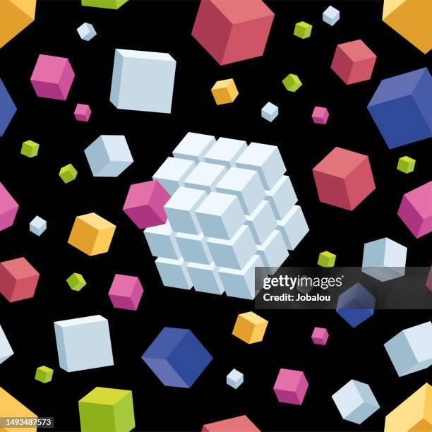 seamless composition of a chaotic and organized coloured cubes - audio system stock illustrations