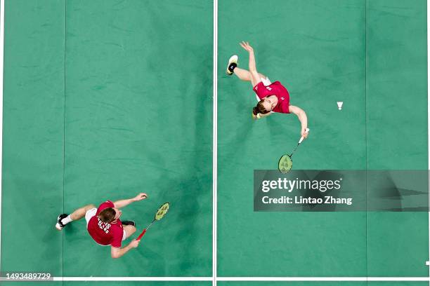 Marcus Ellis and Lauren Smith of England compete in the Mixed Doubles Round Robin match against Kyohei Yamashita and Naru Shinoya of Japan during day...