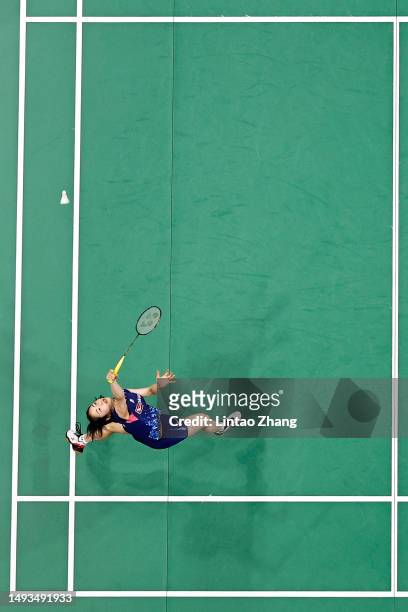 Saena Kawakami of Japan competes in the Women's Singles Round Robin match against Lisa Curtin of England during day one of the Sudirman Cup 2023 at...