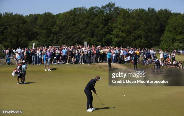 Joost Luiten of The Netherlands putts on the fifth green during Day Two of the KLM Open at Bernardus Golf on May 26, 2023 in Netherlands.