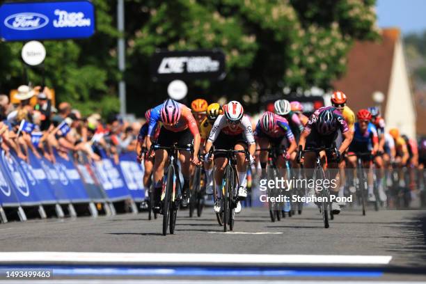 Sofia Bertizzolo of Italy and Team UAE Team ADQ and Valentine Fortin of France, Cofidis Women Team and Rachele Barbieri of Italy and Team Liv Racing...