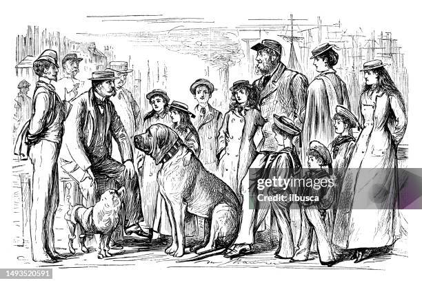 british satire caricature comic cartoon illustration - multiple pets stock illustrations