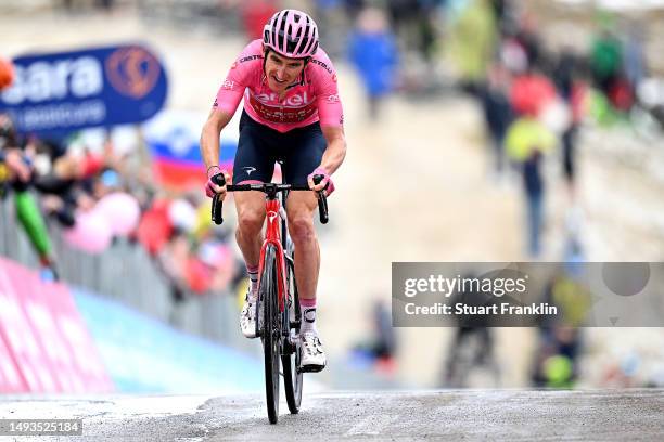 Geraint Thomas of The United Kingdom and Team INEOS Grenadiers - Pink Leader Jersey crosses the finish line during the 106th Giro d'Italia 2023,...