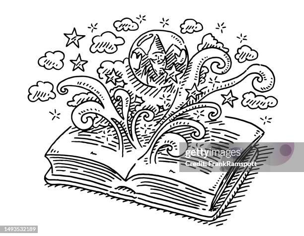 fantasy book crystal ball concept drawing - paranormal stock illustrations