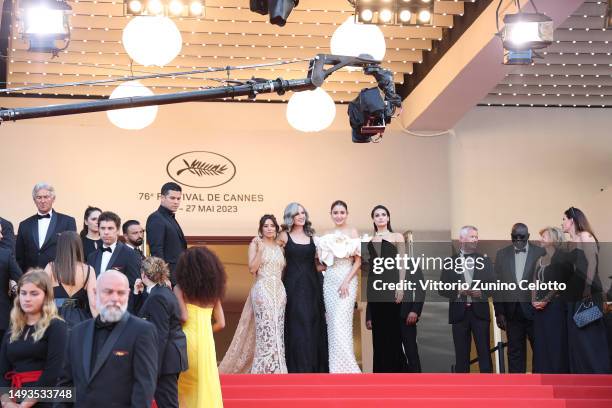 Eva Longoria, Andie MacDowell, Anushka Sharma and Renata Notni attend the "The Old Oak" red carpet during the 76th annual Cannes film festival at...