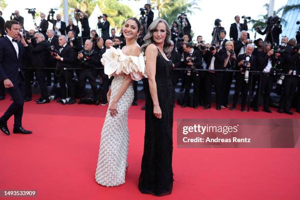 Anushka Sharma and Andie MacDowell attend the "The Old Oak" red carpet during the 76th annual Cannes film festival at Palais des Festivals on May 26,...