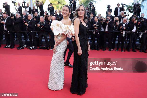 Anushka Sharma and Andie MacDowell attend the "The Old Oak" red carpet during the 76th annual Cannes film festival at Palais des Festivals on May 26,...