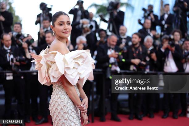 Anushka Sharma attends the "The Old Oak" red carpet during the 76th annual Cannes film festival at Palais des Festivals on May 26, 2023 in Cannes,...