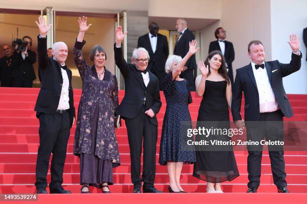 Paul Laverty, Rebecca O'Brien, Director Ken Loach, Lesley Ashton, Ebla Mari and Dave Turner attend the "The Old Oak" red carpet during the 76th...