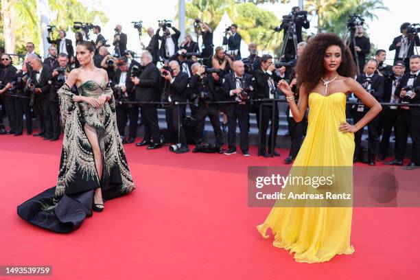 Cinta Laura Kiehl and Taís Araújo attend the "The Old Oak" red carpet during the 76th annual Cannes film festival at Palais des Festivals on May 26,...