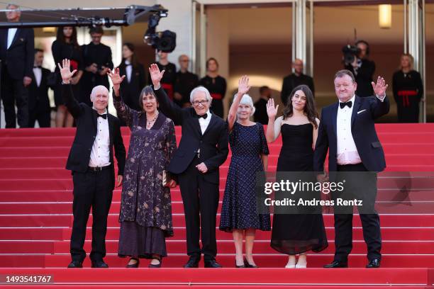 Paul Laverty, Rebecca O'Brien, Director Ken Loach, Lesley Ashton, Ebla Mari and Dave Turner attend the "The Old Oak" red carpet during the 76th...