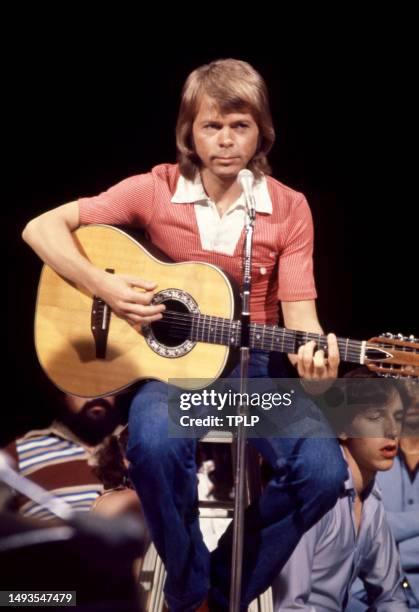 Swedish singer and songwriter Björn Ulvaeus, of the supergroup ABBA, performs on stage during the Olivia! TV Special at The Columbia Studios in Los...