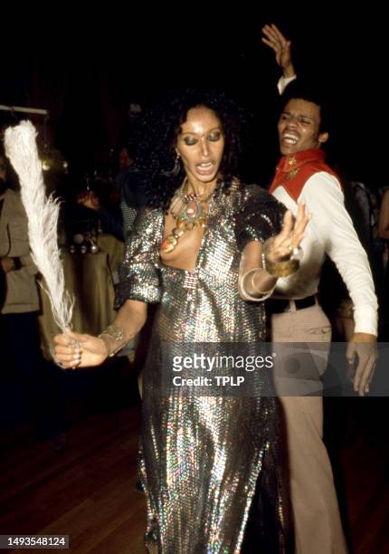 American supermodel and actress Donyale Luna and guest dance during the Sly Stone wedding reception at the Waldorf-Astoria in New York, New York,...