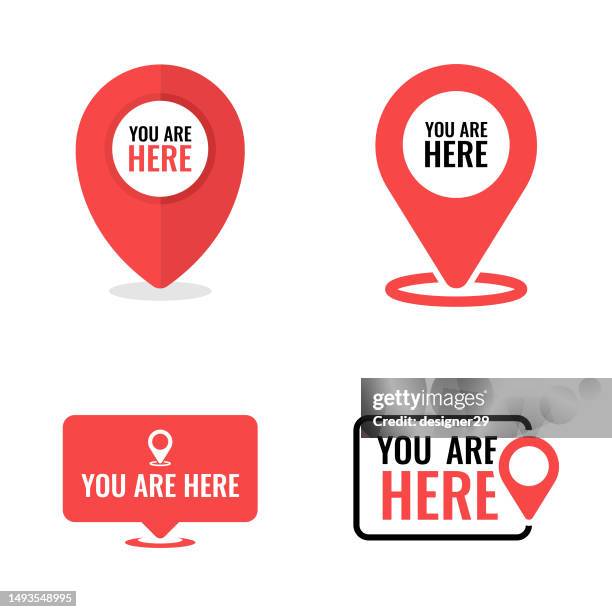 you are here location pin icon set vector design on white background. - pin 幅插畫檔、美工圖案、卡通及圖標