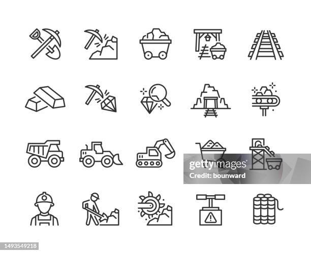 bildbanksillustrationer, clip art samt tecknat material och ikoner med mining line icons - editable stroke - pickaxe