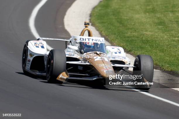 Rinus VeeKay, driver of the BitNile Chevrolet, drives during practice at Carb Day for the 107th Indianapolis 500 at Indianapolis Motor Speedway on...